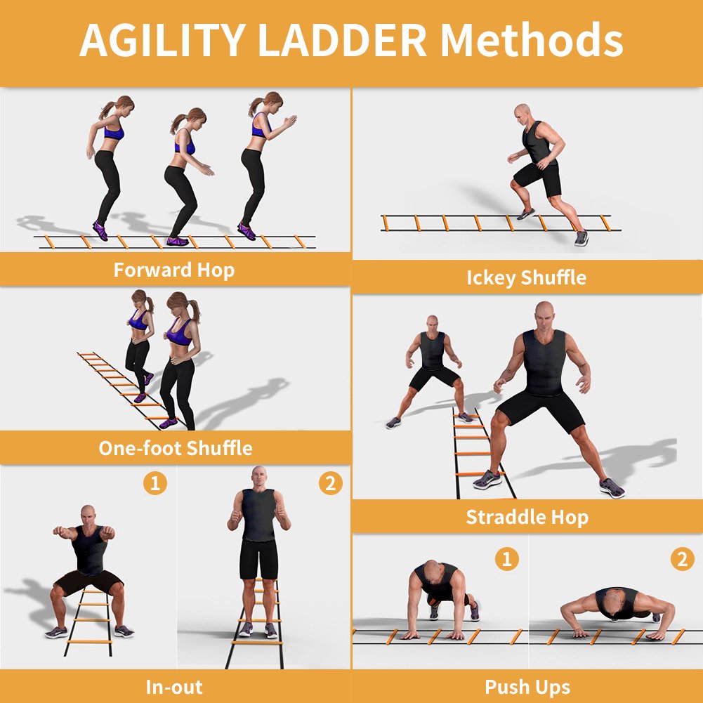 Agility Ladder and Cones 20 Feet 12 Adjustable Rungs Fitness Speed Training