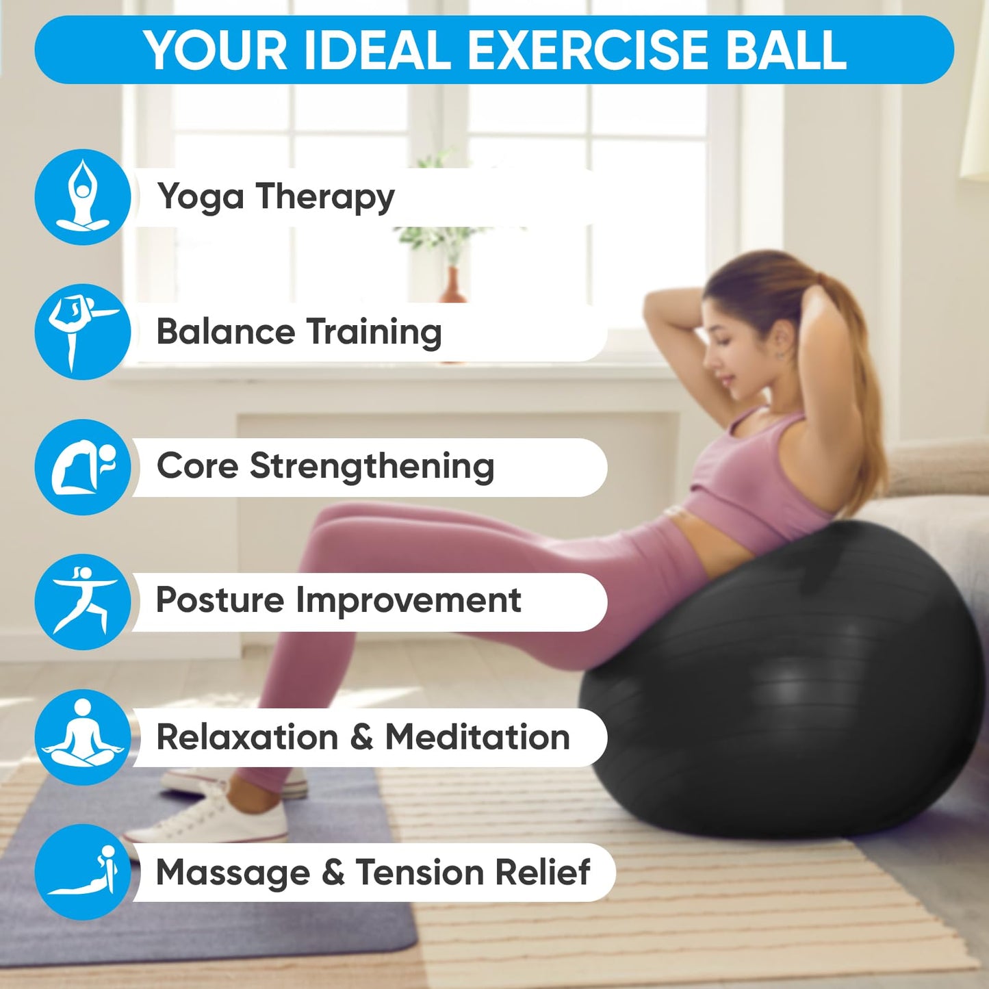 Yoga Ball Exercise Ball, Anti Slip Stability Ball Chair, Heavy Duty Large