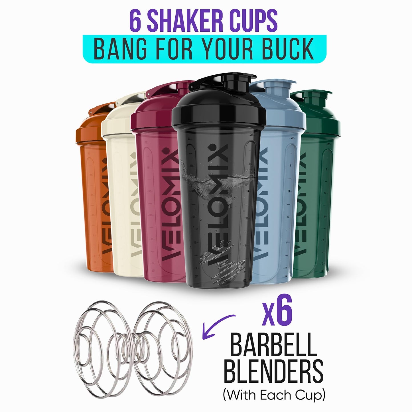 6 PACK- Shaker Cups Leak Proof Protein Shaker Bottle for Protein Shake