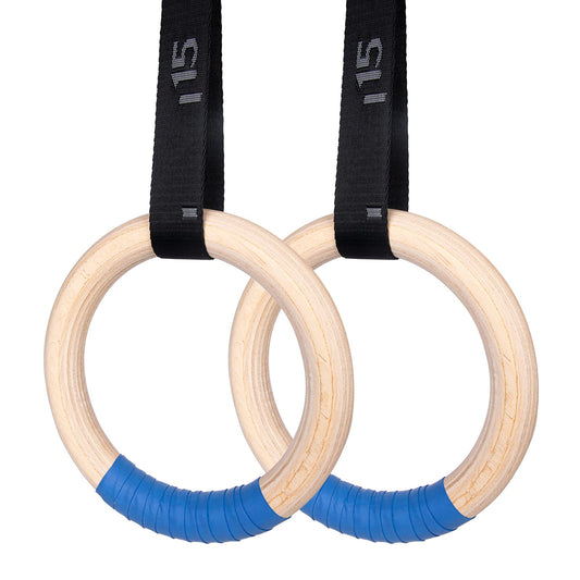 Rings Olympic Rings Wooden Gym Rings 1500lbs with Adjustable Cam Buckle