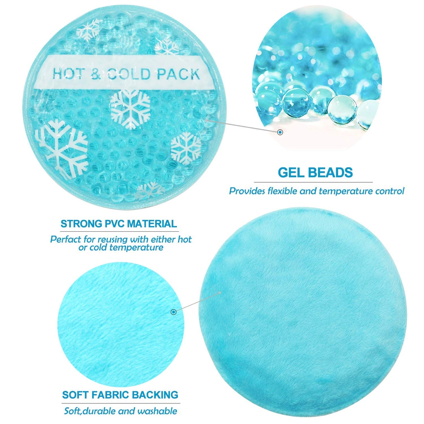 Small Hot Cold 6 Packs, Reusable Round Gel Beads Ice Pack with Cloth Backing