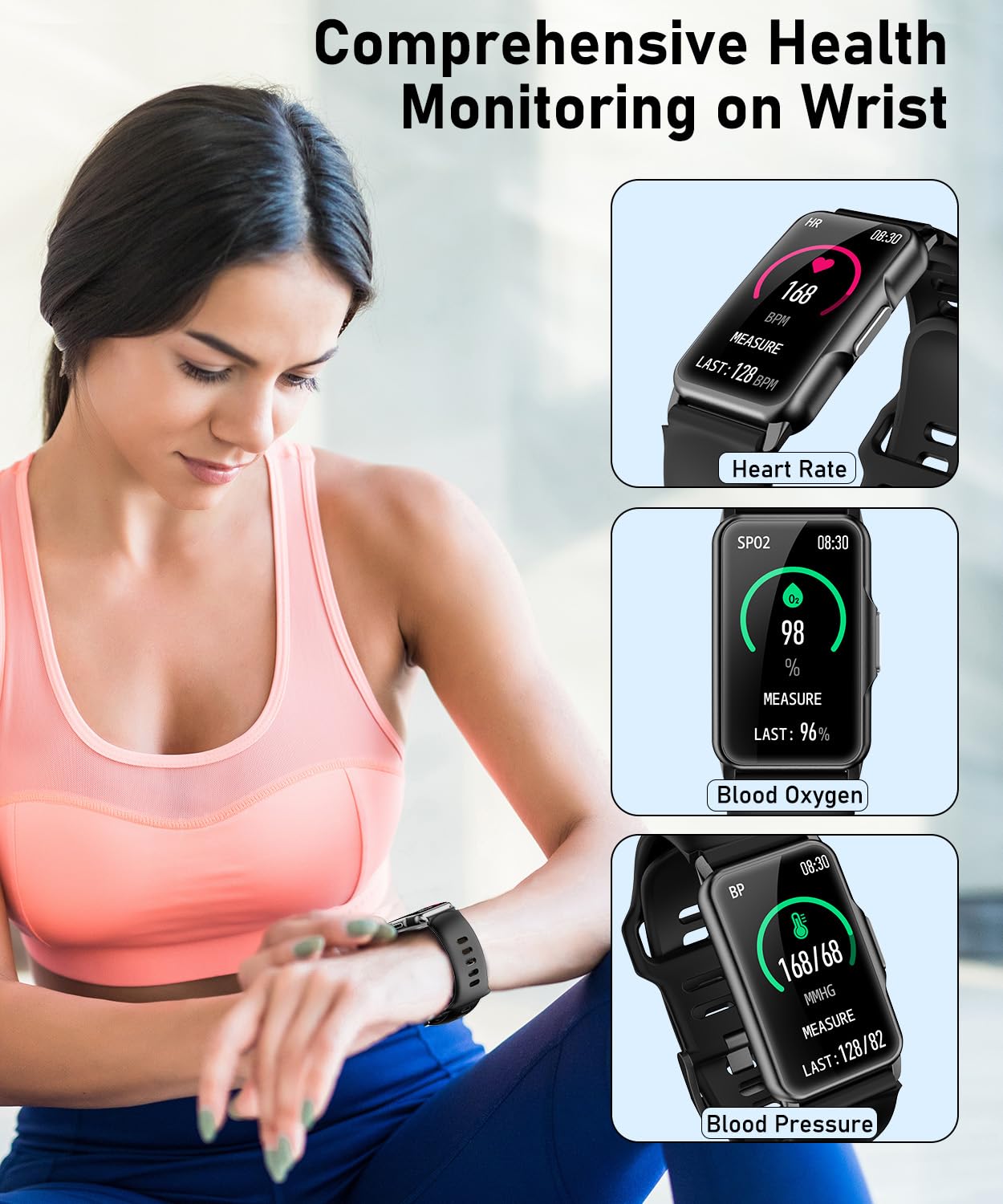 Smart Watch Fitness Tracker with 24/7 Heart Rate, Blood Oxygen Blood Pressure