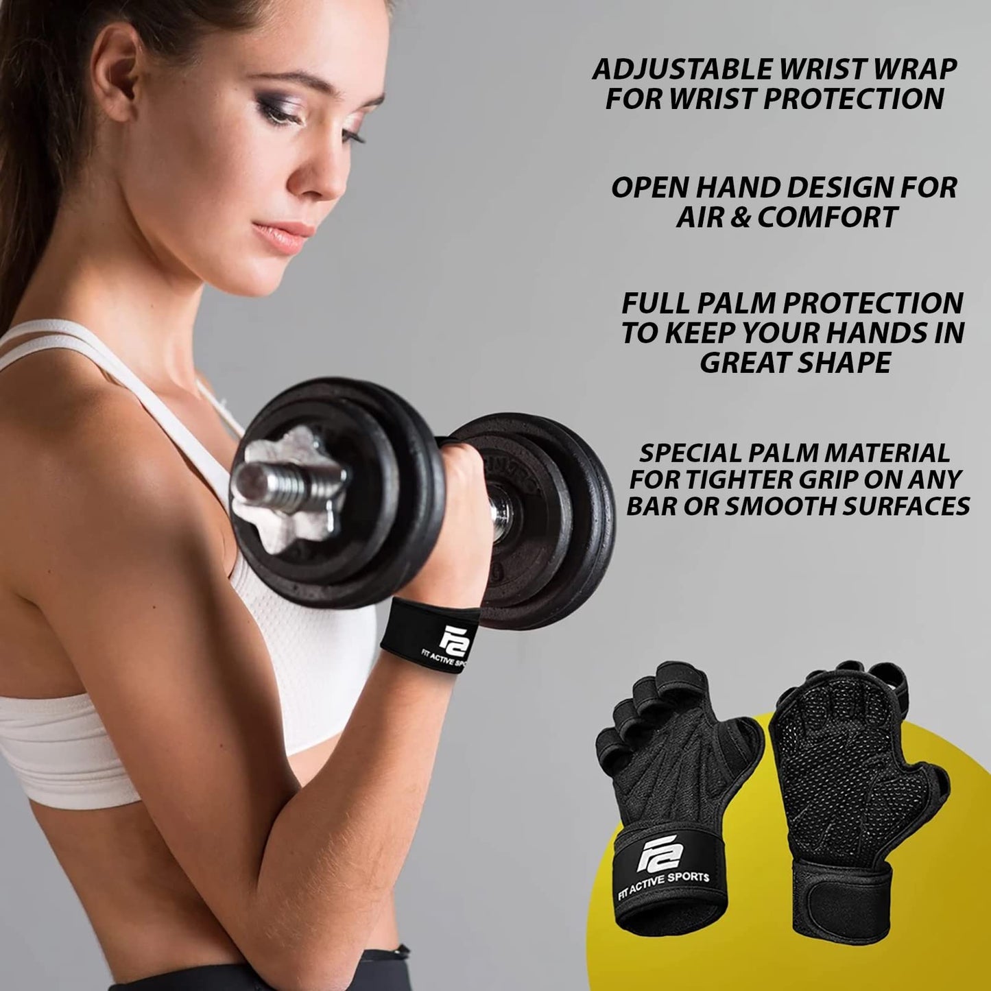 Fit Active Sports Weight Lifting Workout Gloves with Built-in Wrist Wraps for Men