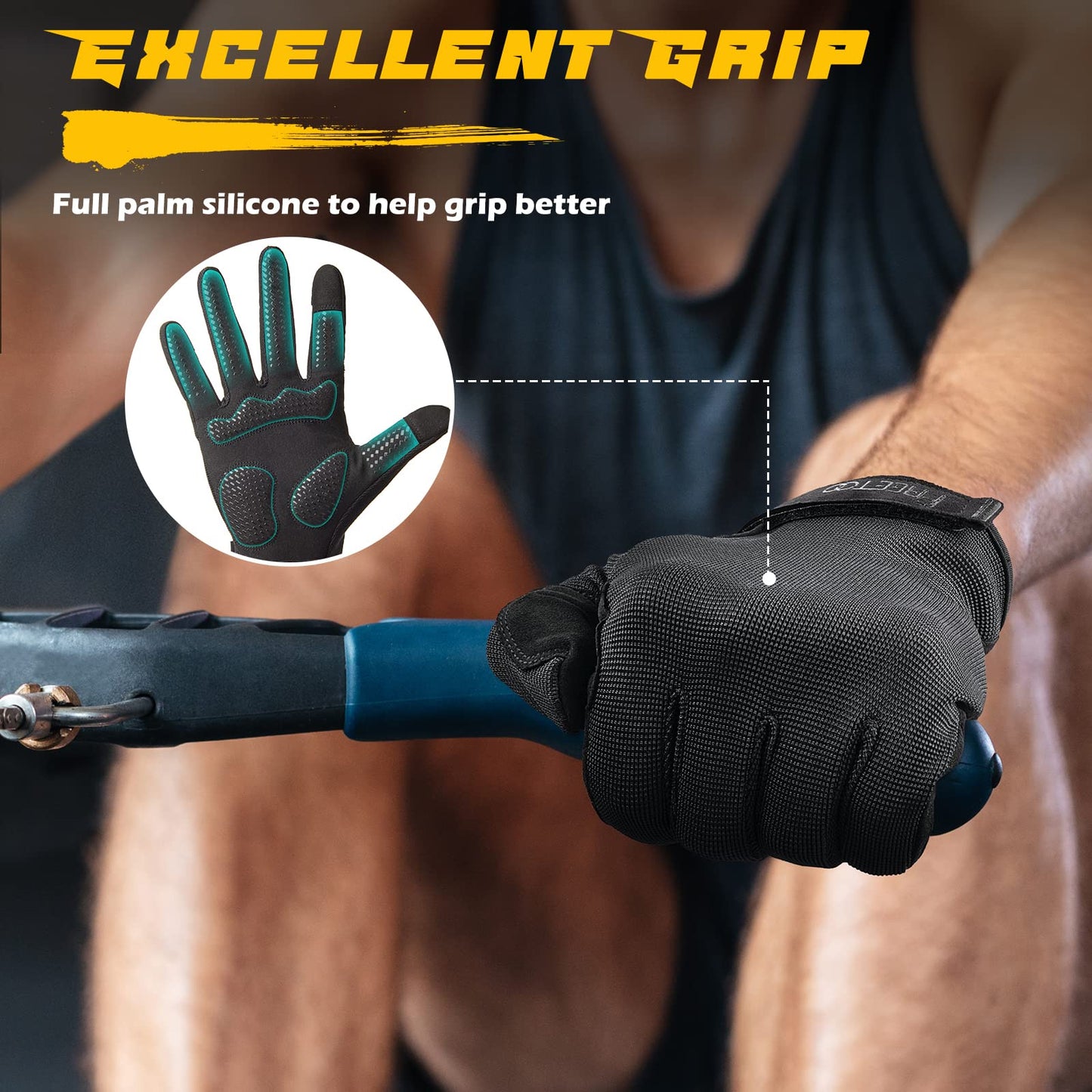 Full-Finger Workout Gloves for Men, [Excellent Grip] [Palm Protection] Padded Weightlifting Gloves Lightweight Gym Gloves Durable Training Gloves for Exercise Fitness (Touch Screen Friendly)