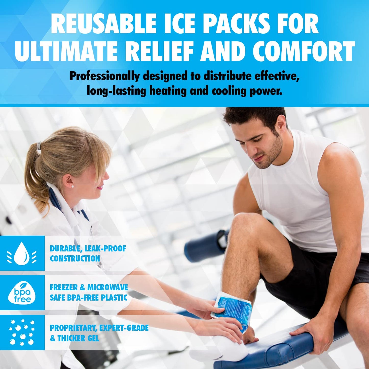 2 Pack Gel Ice Packs for Injuries, Reusable Gel Ice Pack for Hot Cold Compress