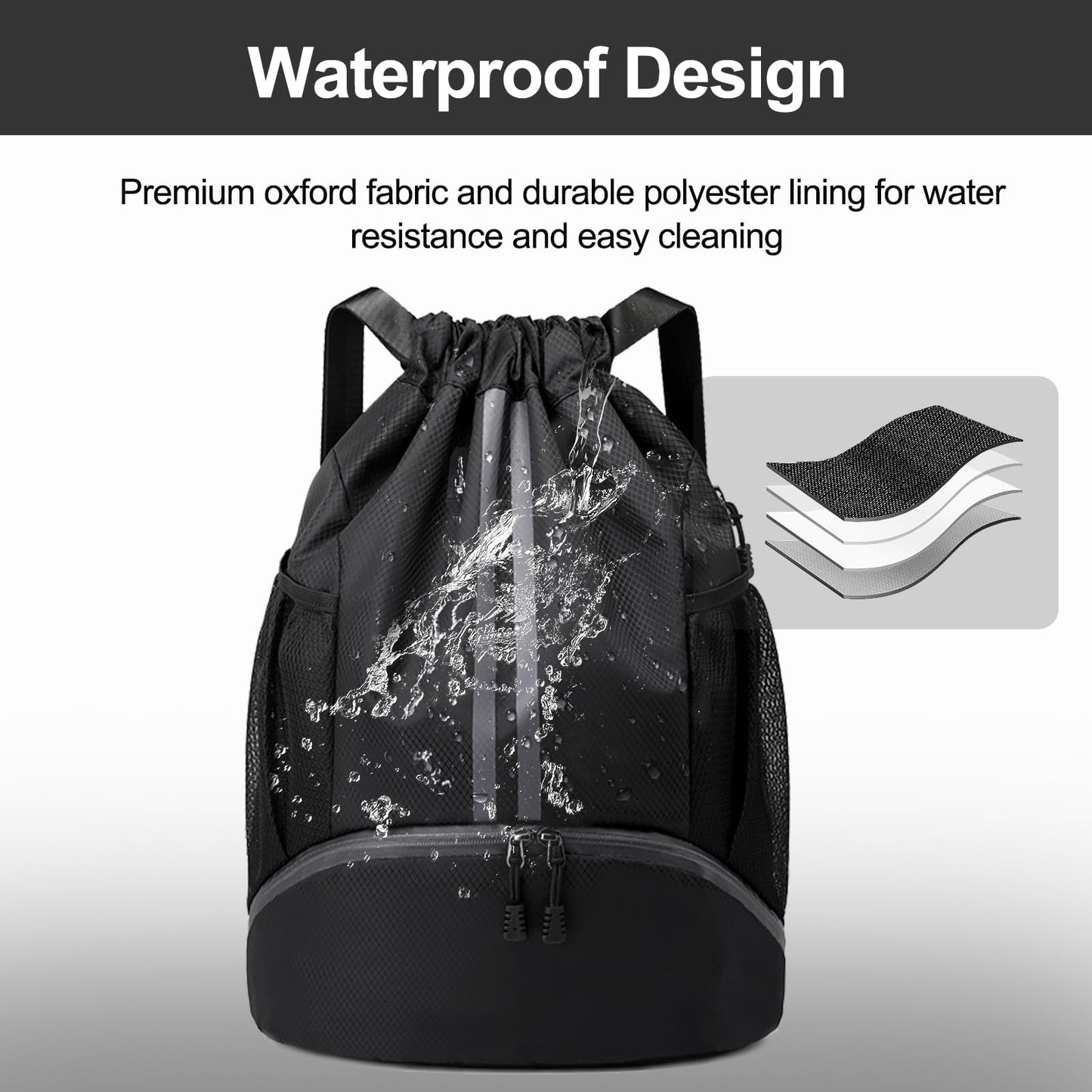 Hoedia Sports Drawstring Backpack - String Swim Gym Bag with Shoes