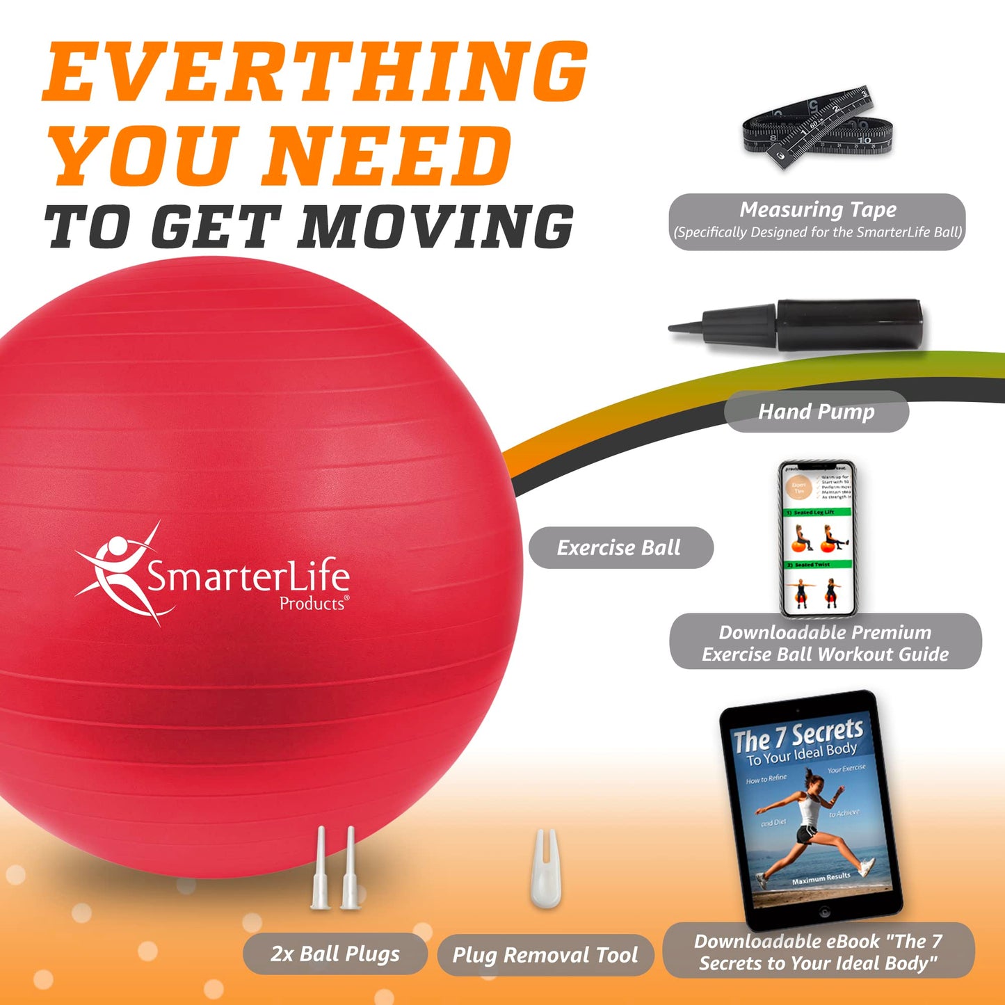 Workout Exercise Ball for Fitness, Yoga, Balance, Stability, or Birthing