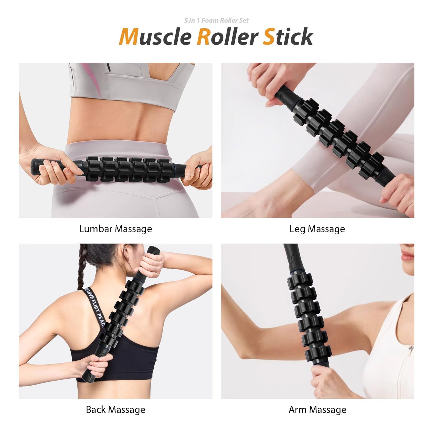 5 in1 Foam Roller Set, Trigger Point Foam Rollers Massage Ball, Resistance Band