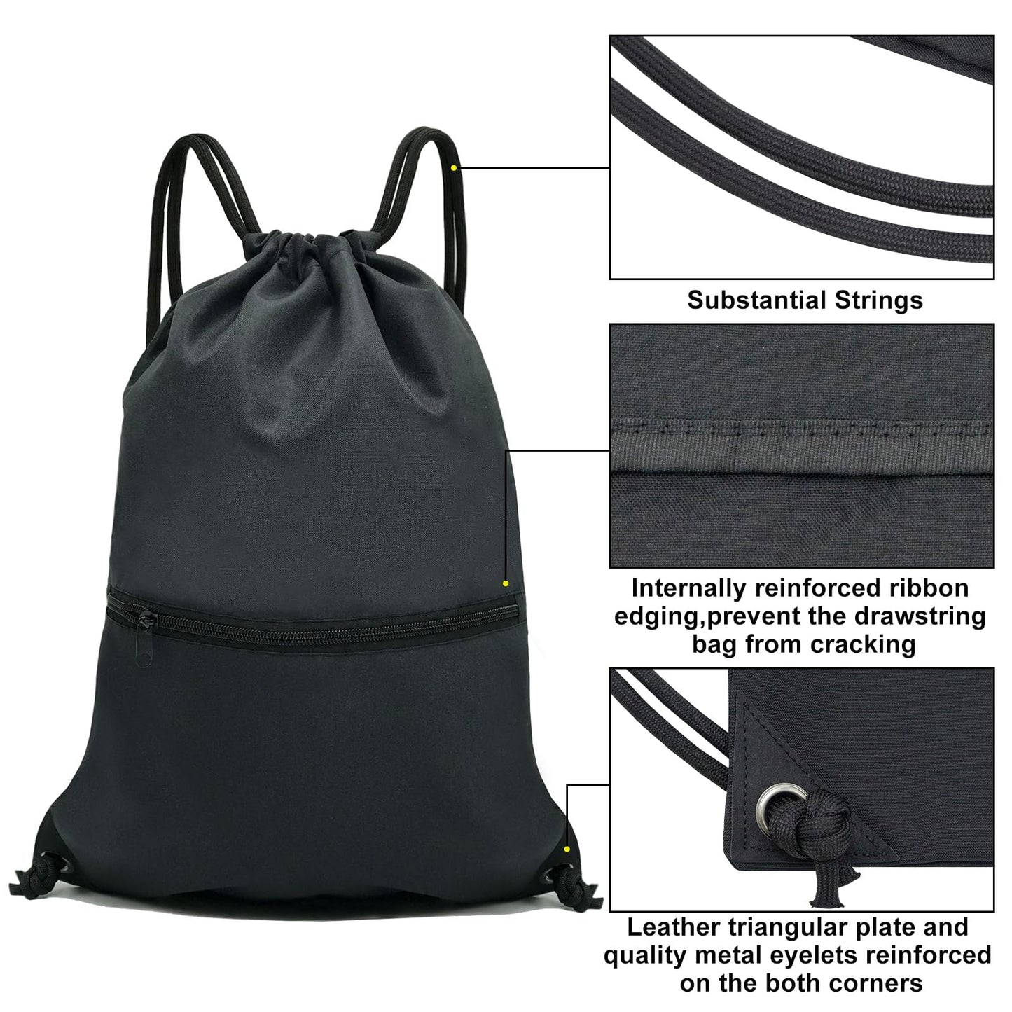 Drawstring Backpack Bag Sport Gym Sackpack - black