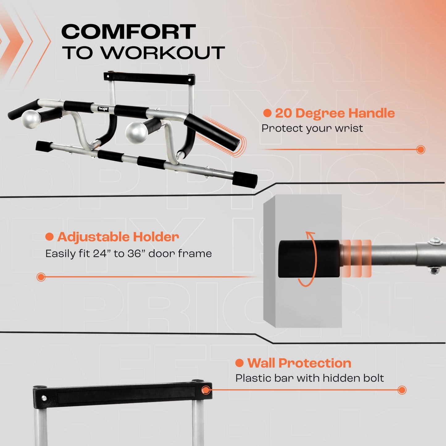 Pull Up Bar for Doorway, Adjustable/Solid Bar Construction Doorway Pull Up Bar