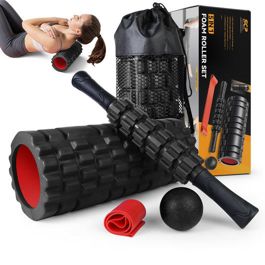 5 in1 Foam Roller Set, Trigger Point Foam Rollers Massage Ball, Resistance Band