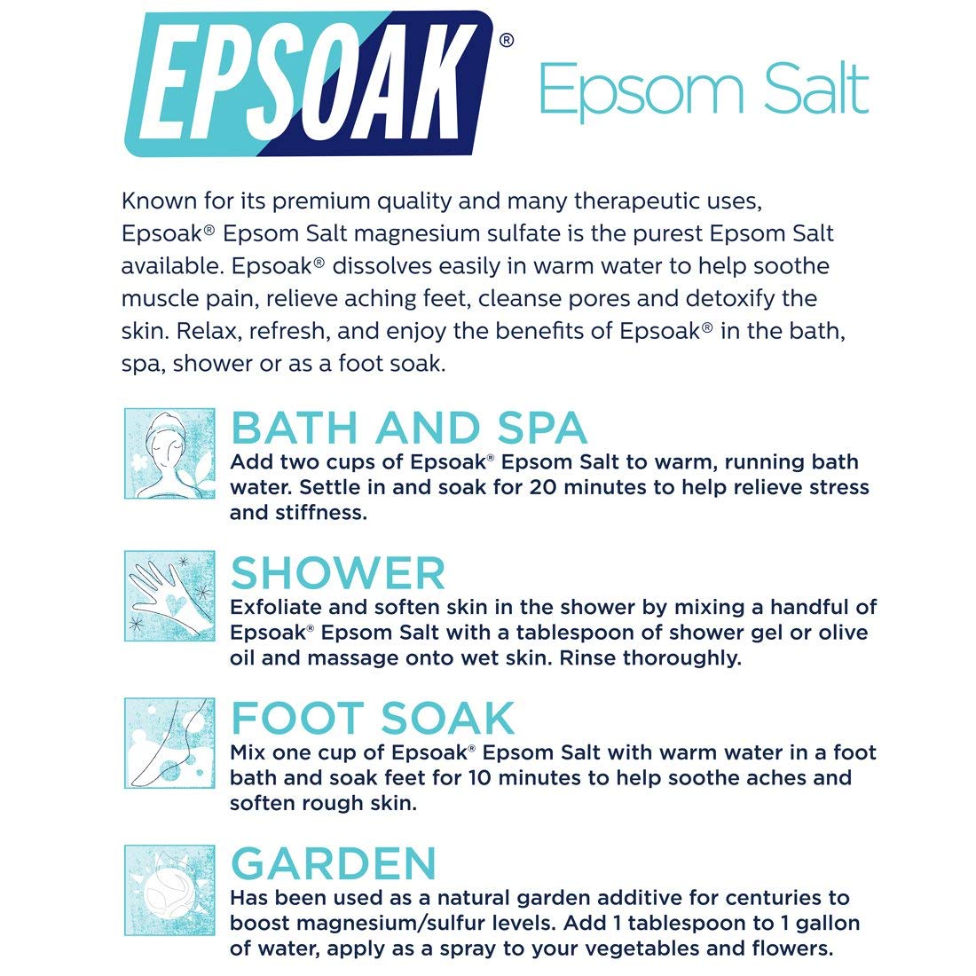 Epsoak Epsom Salt 10 lb. Magnesium Sulfate USP. (Qty. 2 x 5lb. Bags)