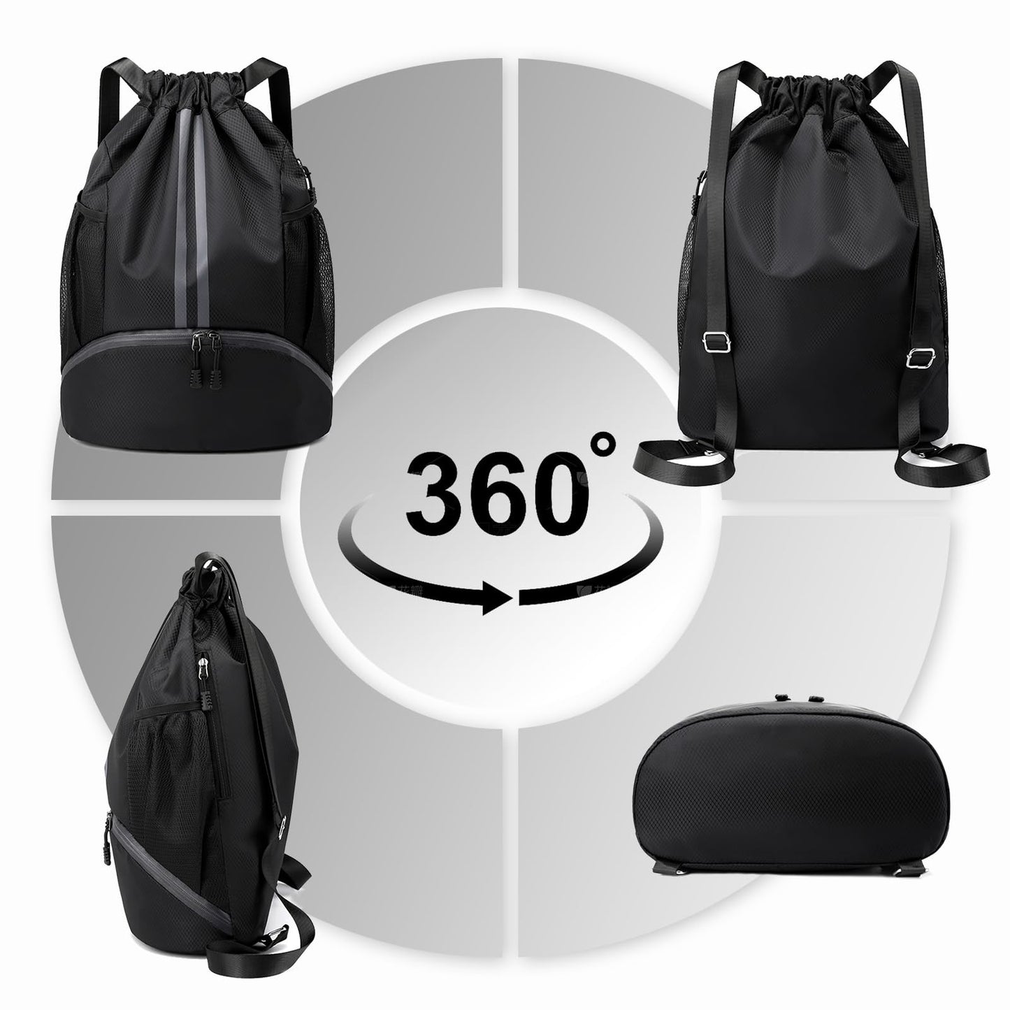 Hoedia Sports Drawstring Backpack - String Swim Gym Bag with Shoes