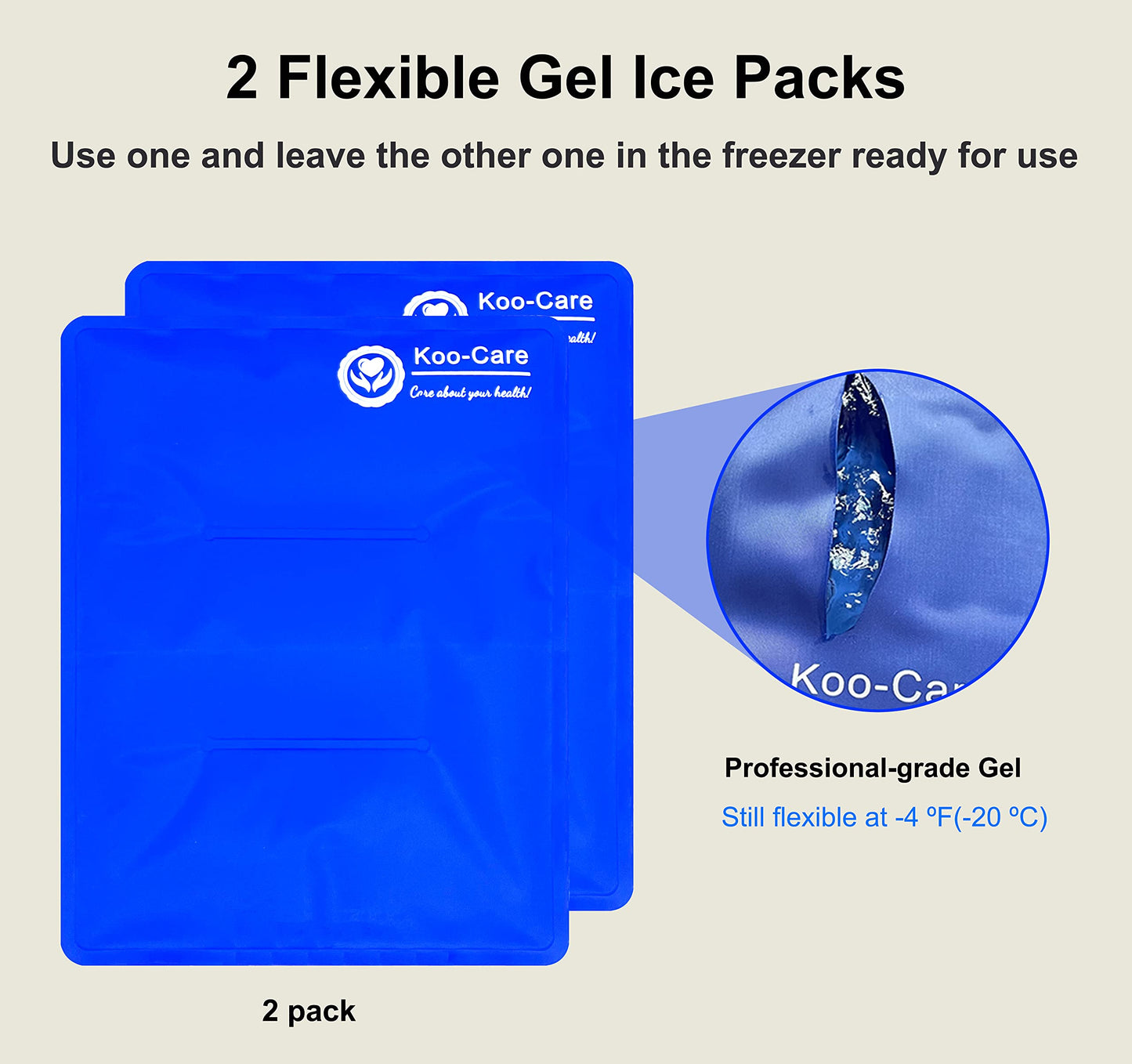 Koo-Care Large Flexible Gel Ice Pack for Injuries Reusable Hot Cold Compress