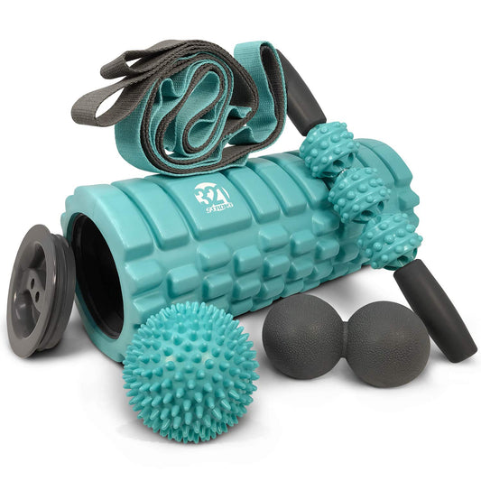 5 in 1 Foam Roller Set Includes Hollow Core Massage Roller with End Caps