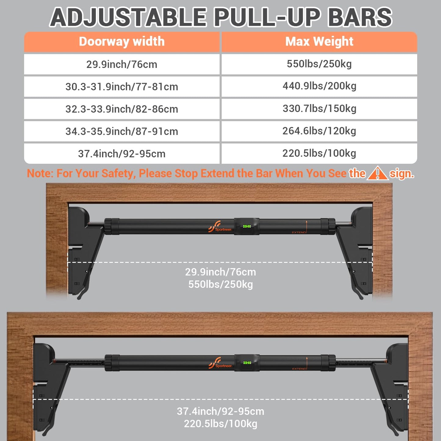 Adjustable Width Locking Mechanism Chin up Bar without Screws - Strength Training