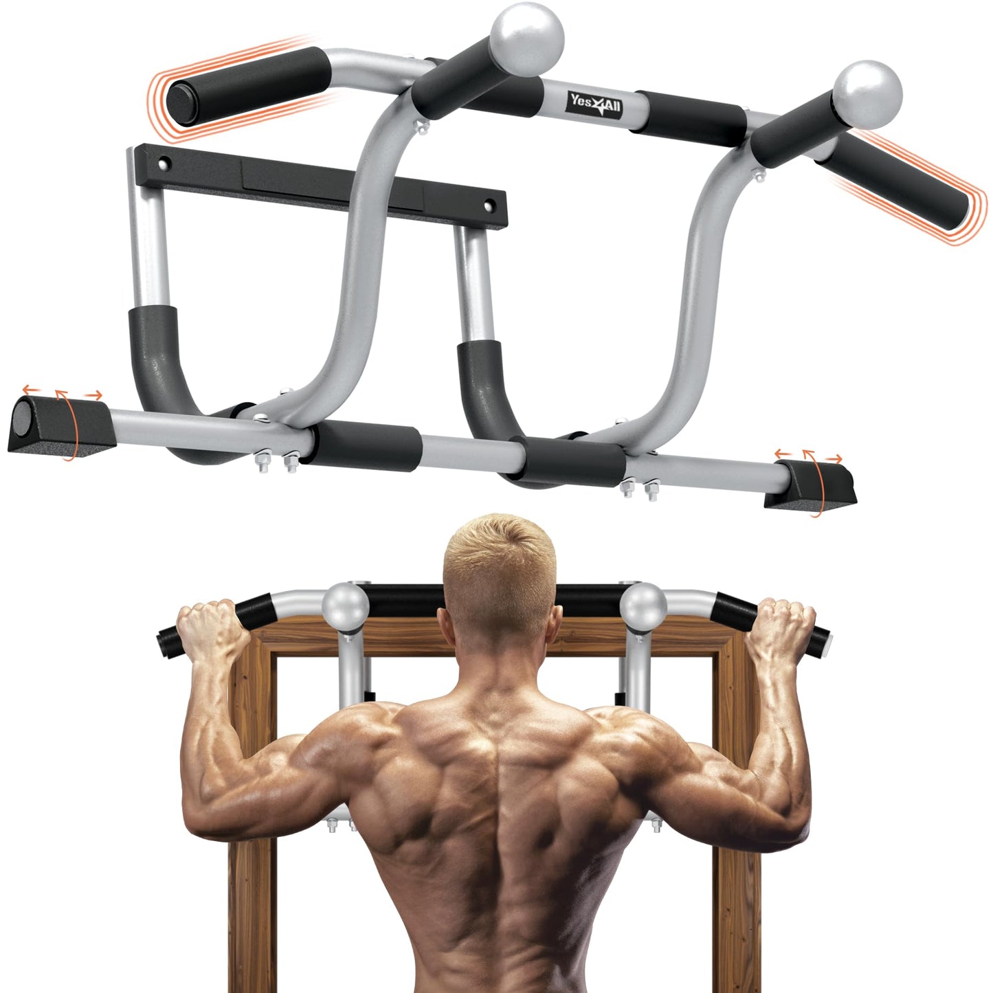 Pull Up Bar for Doorway, Adjustable/Solid Bar Construction Doorway Pull Up Bar