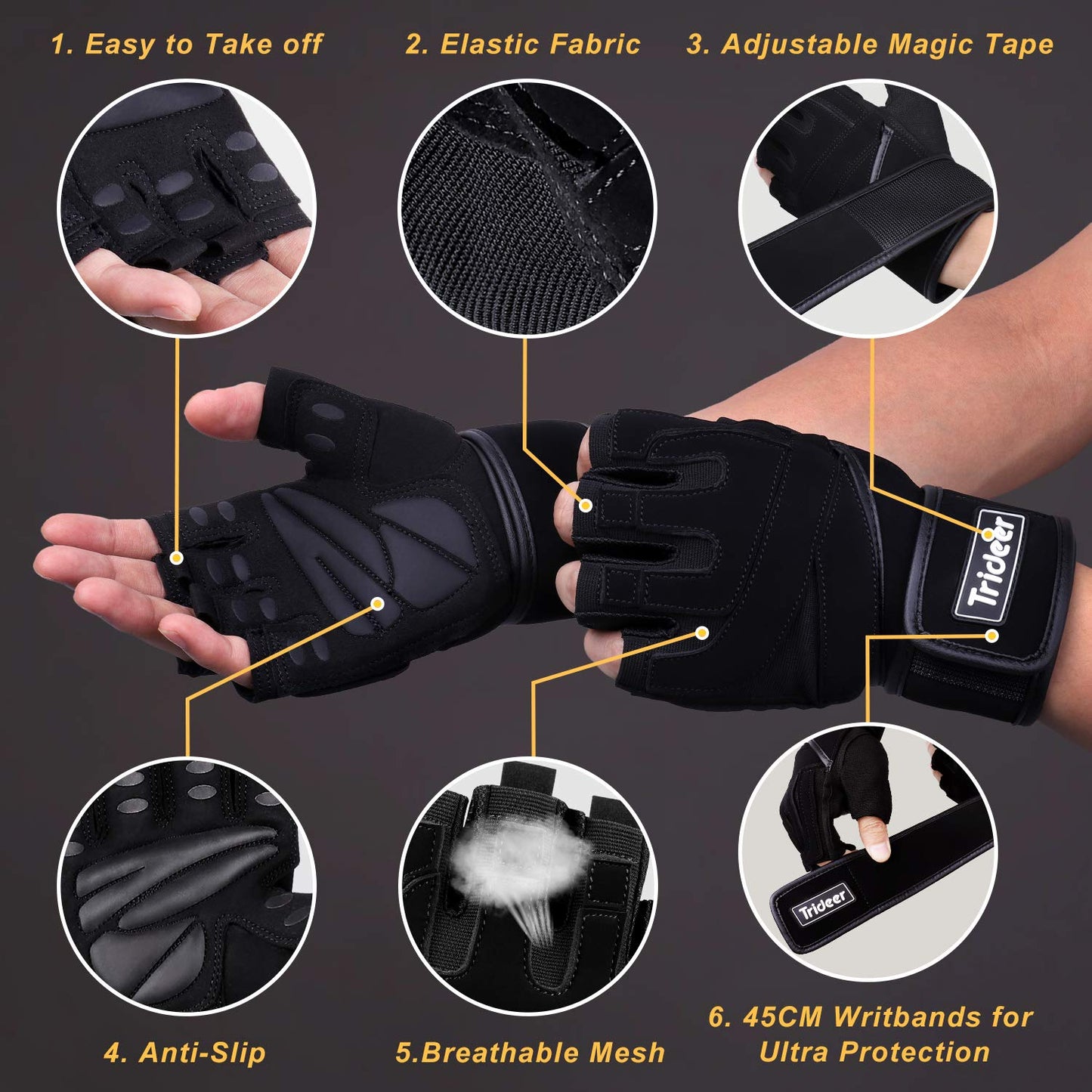 Trideer Padded Workout Gloves for Men - Gym Weight Lifting Gloves