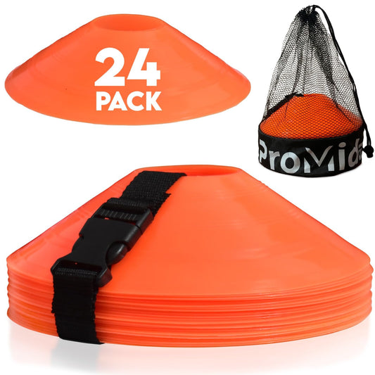 24 Pcs Soccer Cones for Training - with Mesh Bag & Strap