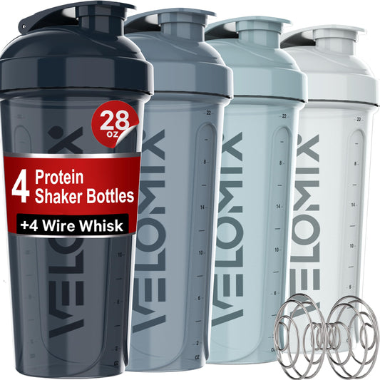 4 PACK- 28 oz Shaker Cups for Protein Shakes - 4x Wire Whisk | Leak Proof Protein Shaker