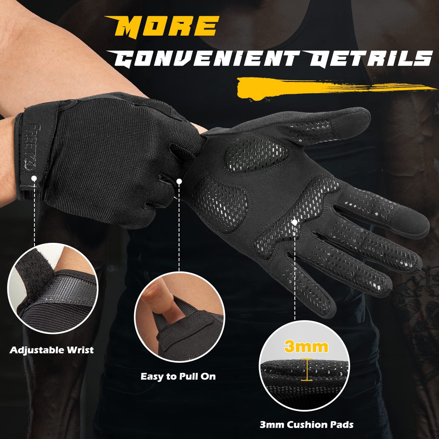 Full-Finger Workout Gloves for Men, [Excellent Grip] [Palm Protection] Padded Weightlifting Gloves Lightweight Gym Gloves Durable Training Gloves for Exercise Fitness (Touch Screen Friendly)