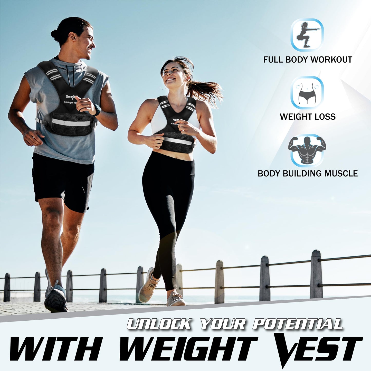 Adjustable Weighted Vest 11-20lbs with Reflective Strip, Large Weight Vest for Strength