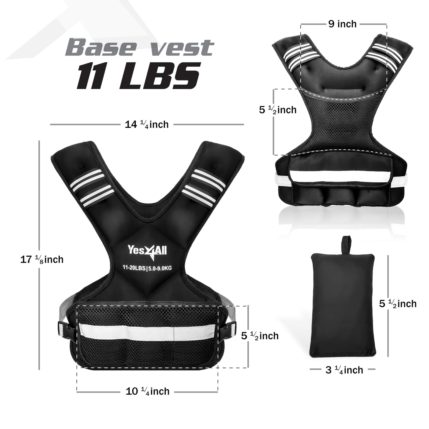 Adjustable Weighted Vest 11-20lbs with Reflective Strip, Large Weight Vest for Strength