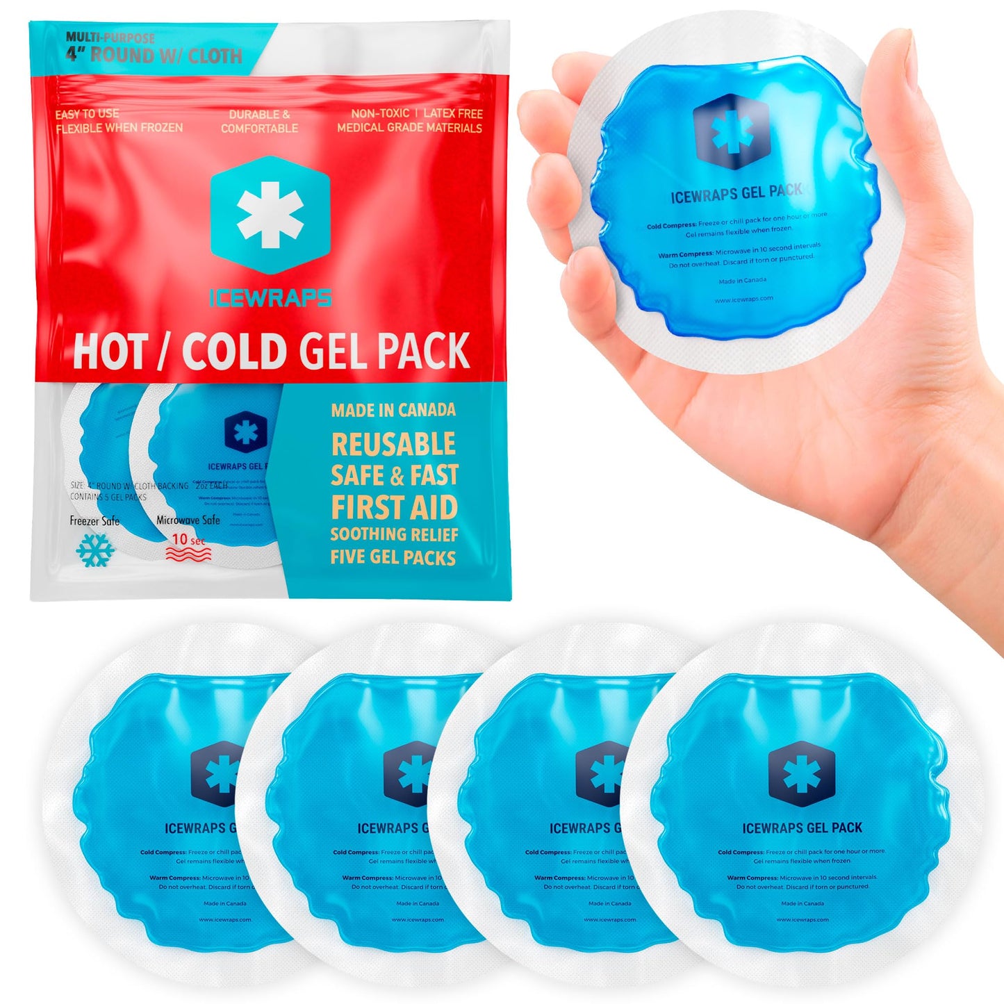 Reusable Hot & Cold Gel Packs for Pain Relief - 5 Pack with Cloth Backing for Injuries