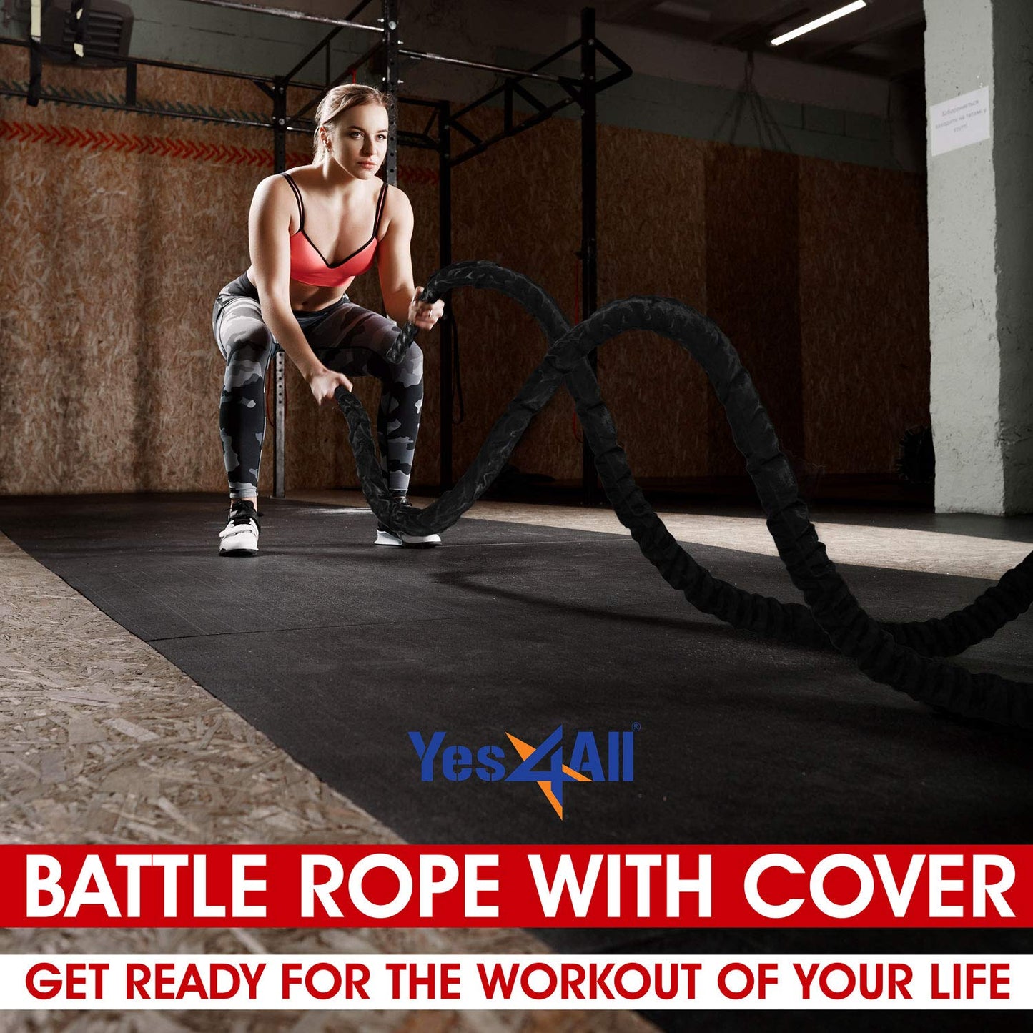 Battle Rope with Protective Cover – Steel Anchor & Strap Included - Poly Dacron 2in