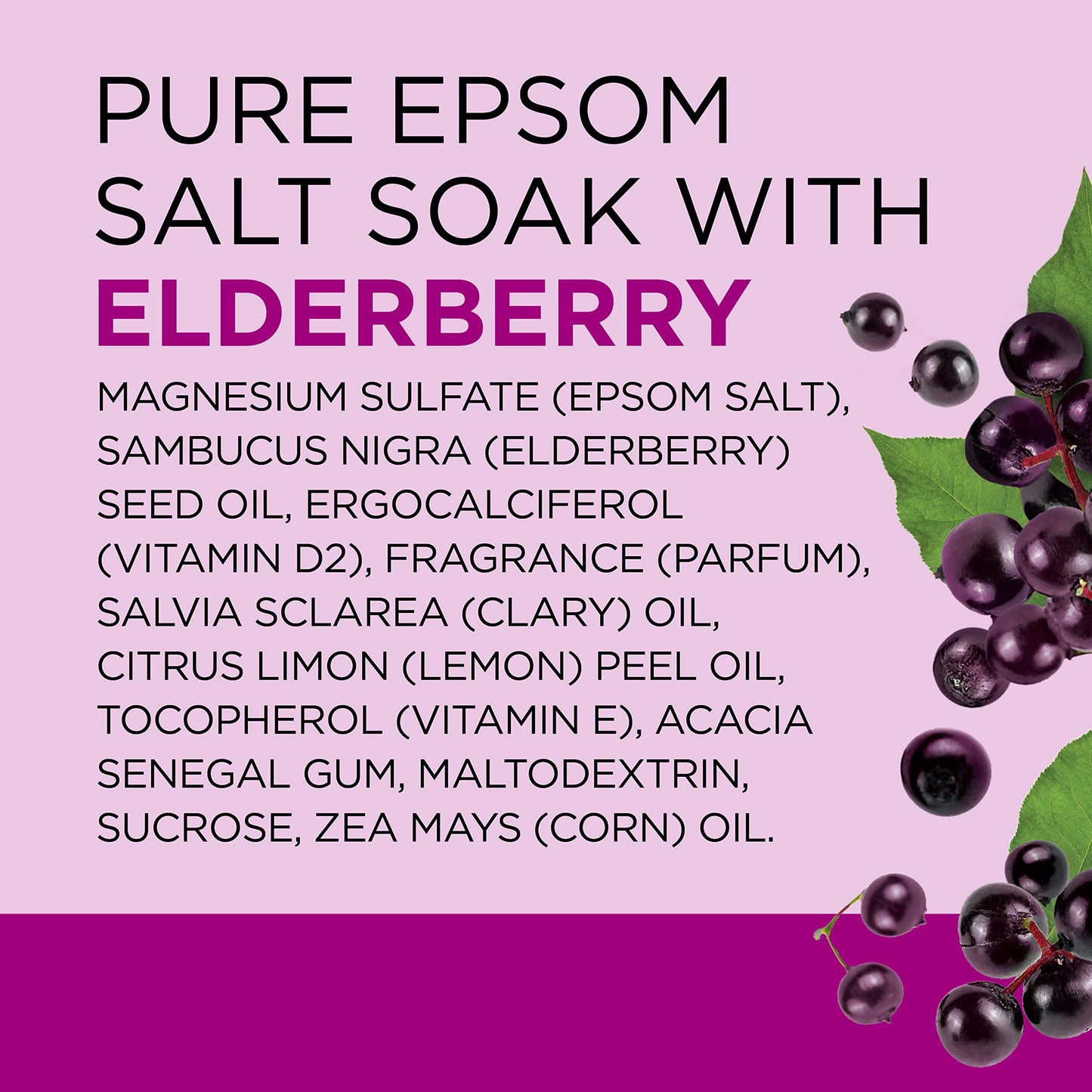 Pure Epsom Magnesium Salt Soak, Black Elderberry with Vitamin D, 3 lbs