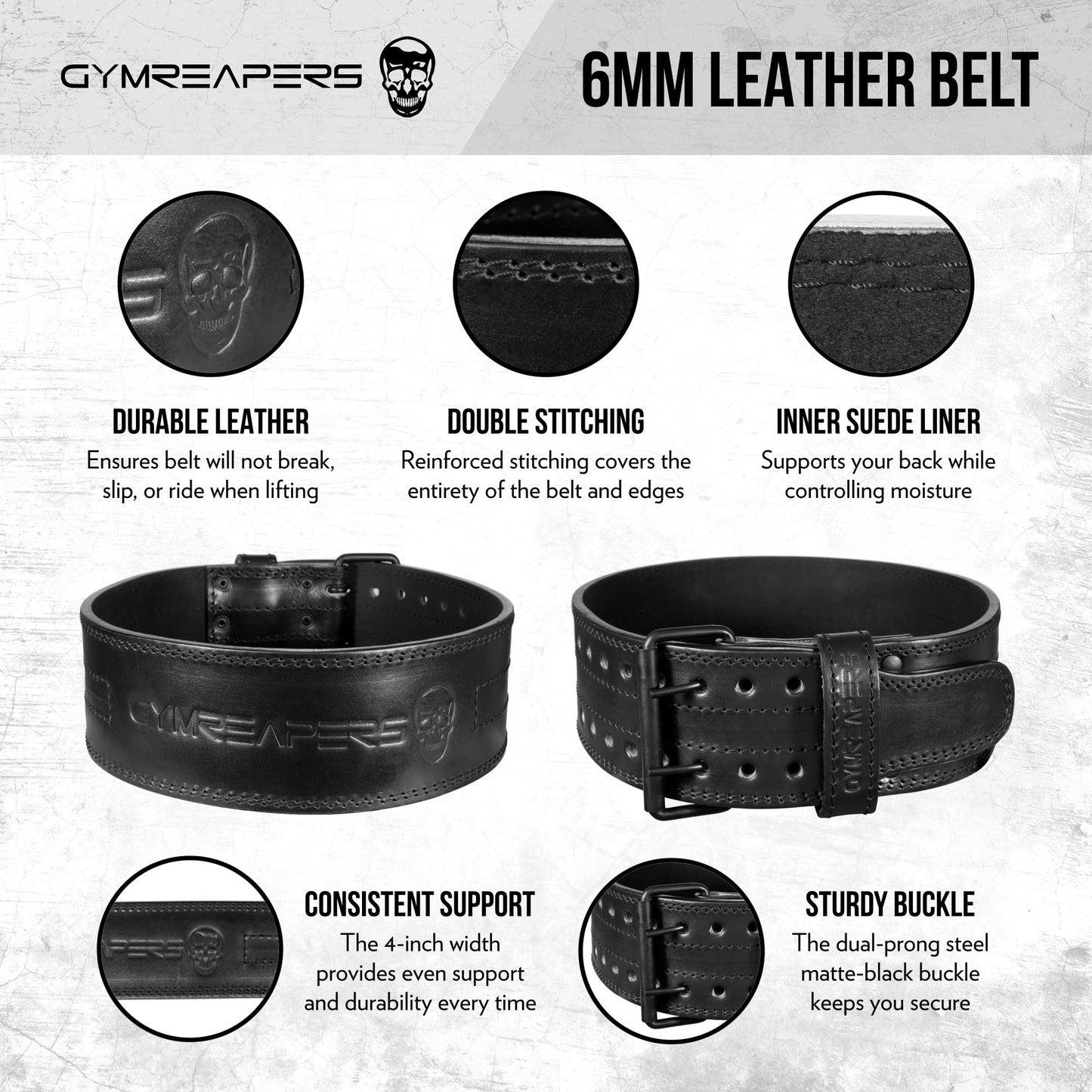 Weightlifting Belt 6MM Genuine Leather - Double Prong Power Belt Heavy