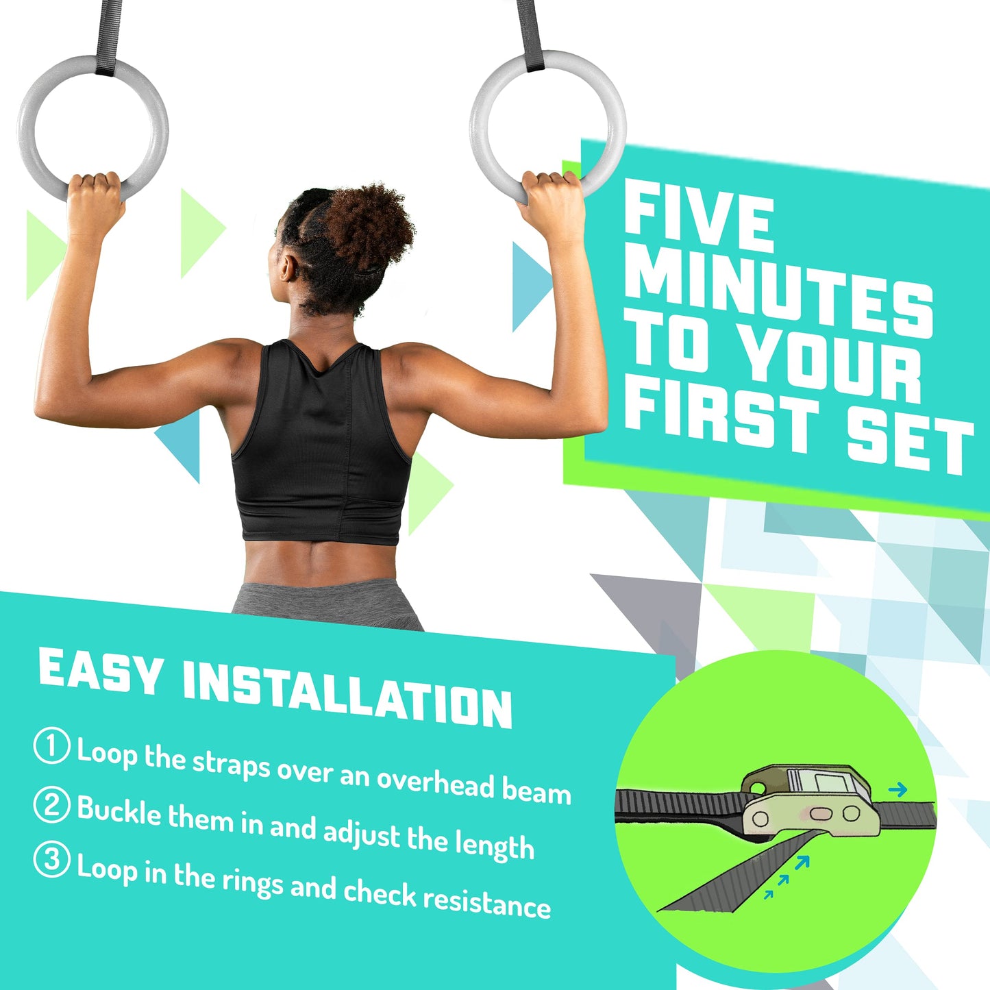 Exercise Ring Set for Total Body Strength Training & Pull Ups w/Secure