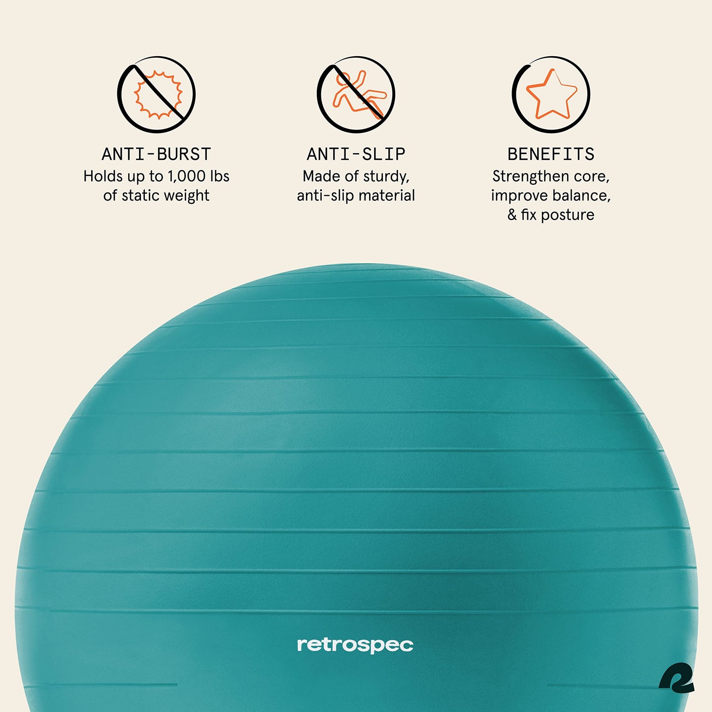 Luna Exercise Ball - 55, 65, or 75cm Yoga Ball for Workouts, Stability, Pregnancy