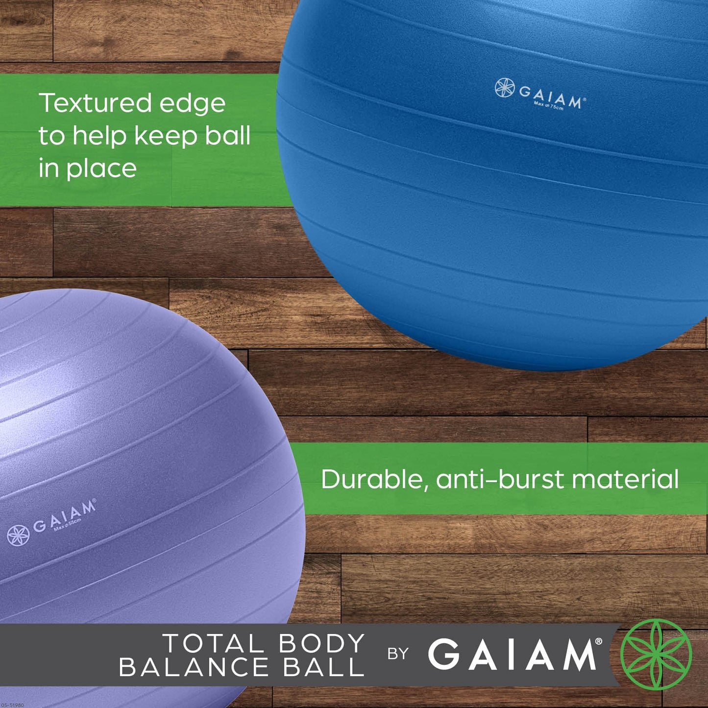 Gaiam 05-51982 Total Body Balance Ball Kit - Includes 65cm Anti-Burst Stabilit