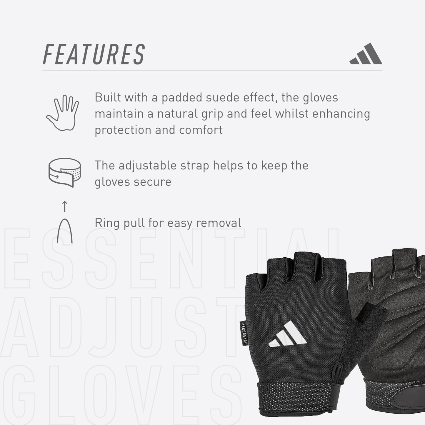 adidas Essential Adjustable Fingerless Gloves for Men and Women