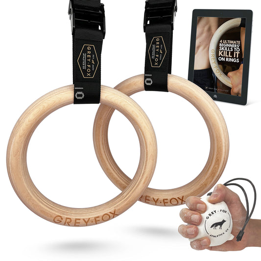 Premium Numbered 1.1" Wooden Gymnastic Rings with Adjustable Straps Olympic Size