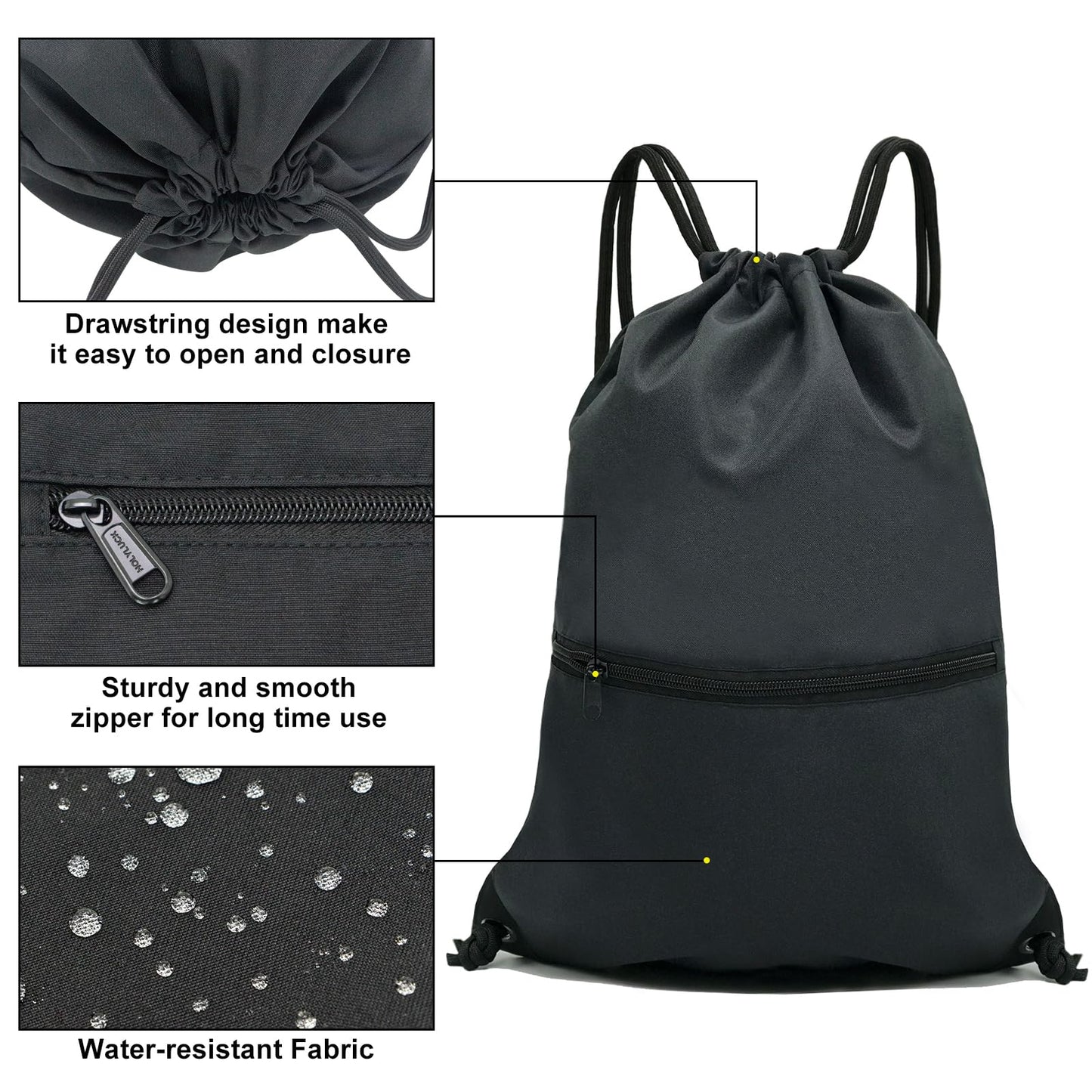 Drawstring Backpack Bag Sport Gym Sackpack - black