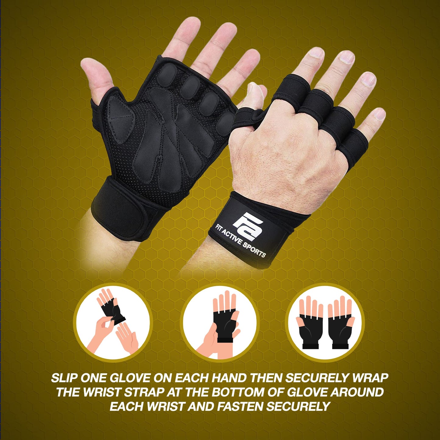 Fit Active Sports Weight Lifting Workout Gloves with Built-in Wrist Wraps for Men