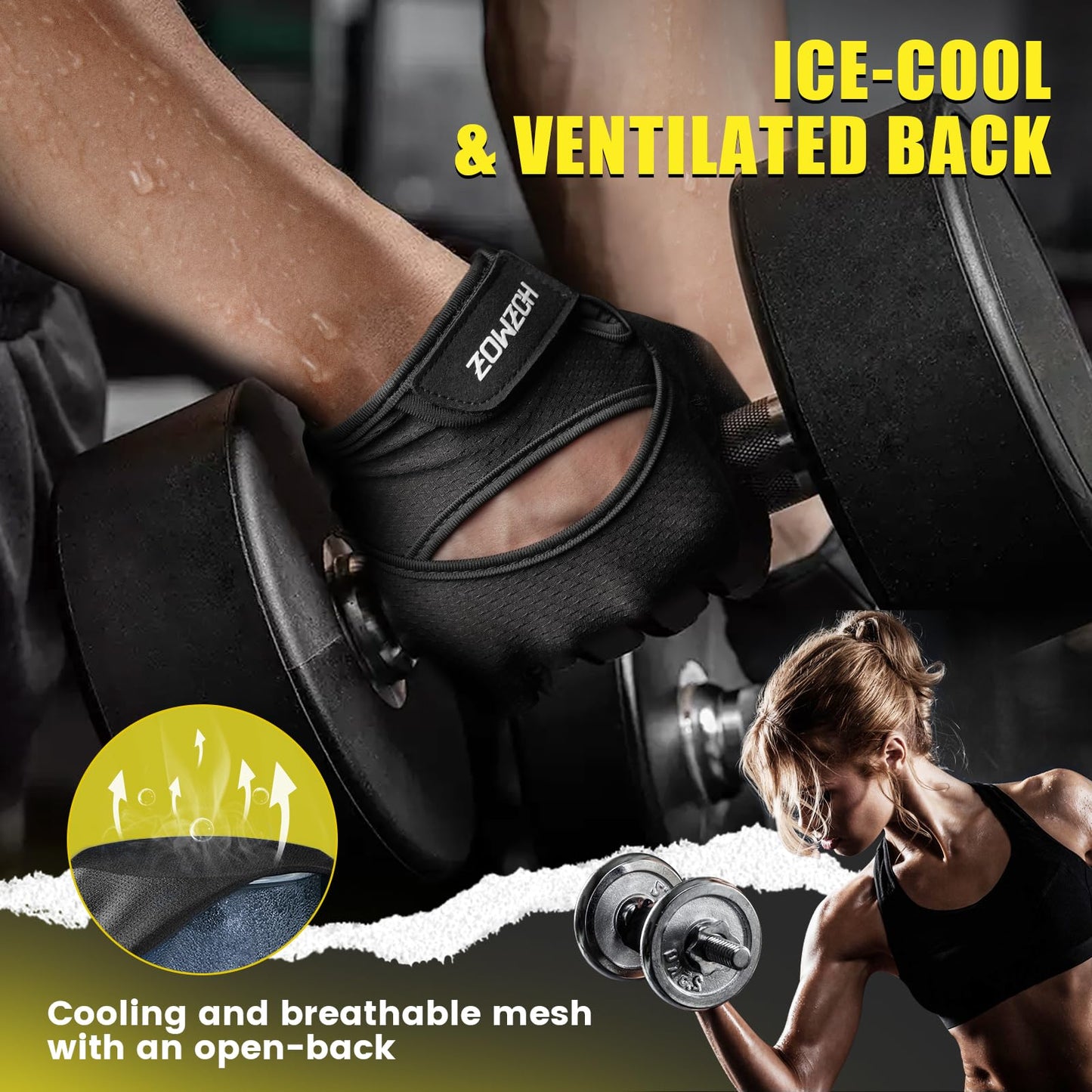 Ventilated Weight Lifting Gloves, Thick Padded Gym Gloves for Women Men