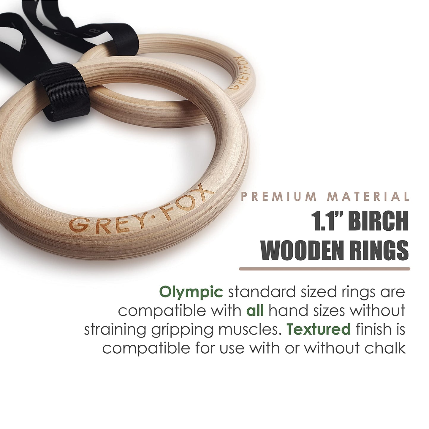 Premium Numbered 1.1" Wooden Gymnastic Rings with Adjustable Straps Olympic Size