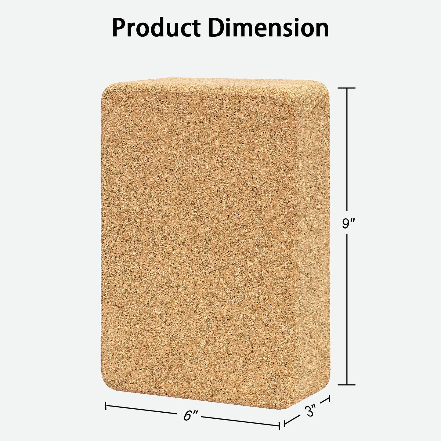 Cork Yoga Block, Natural Cork from Portuguese, Premium Brick 9"x6"x3"