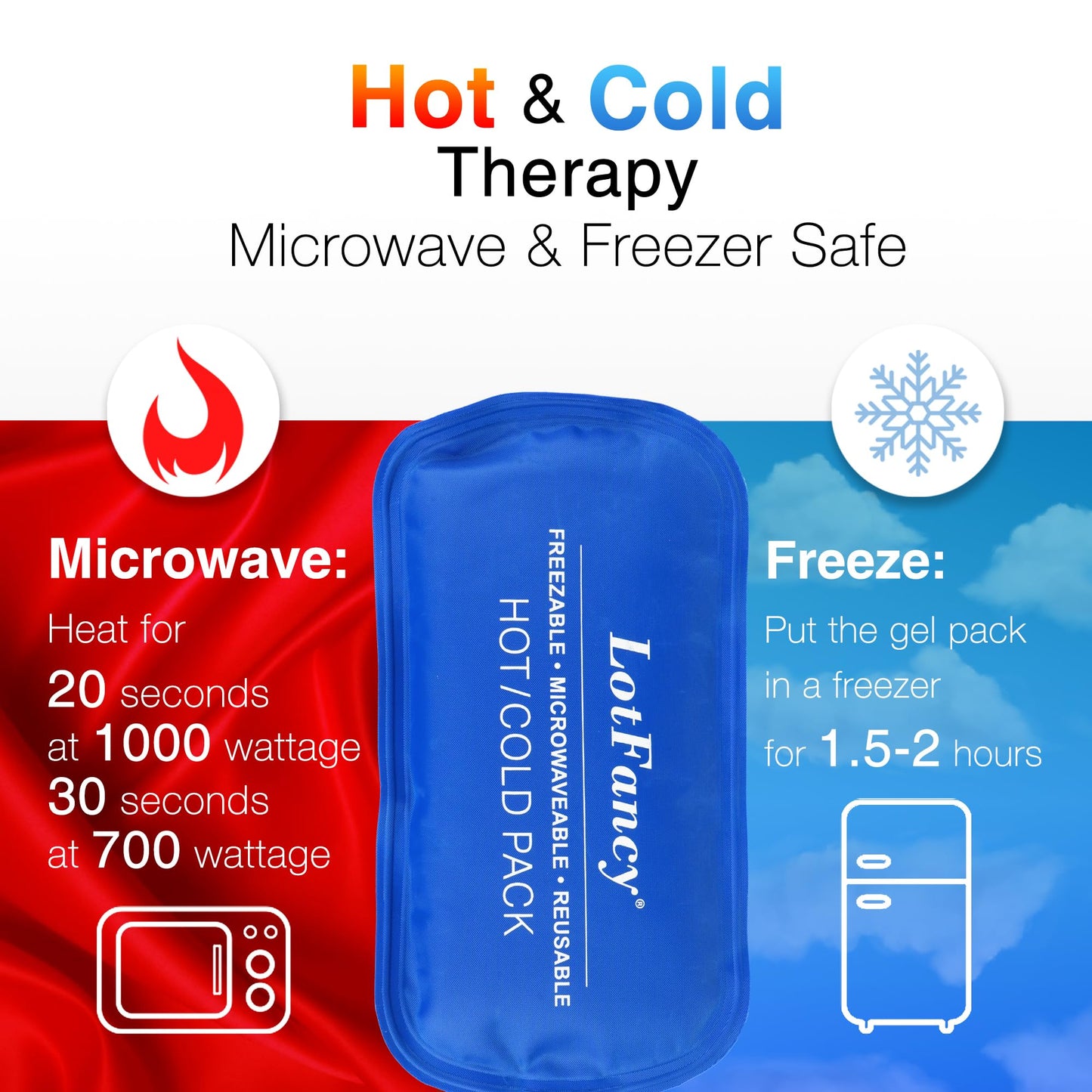 LotFancy Gel Ice Packs, 2pc Reusable Hot Cold Pack for Therapy, Heating Cooling Gel Pad