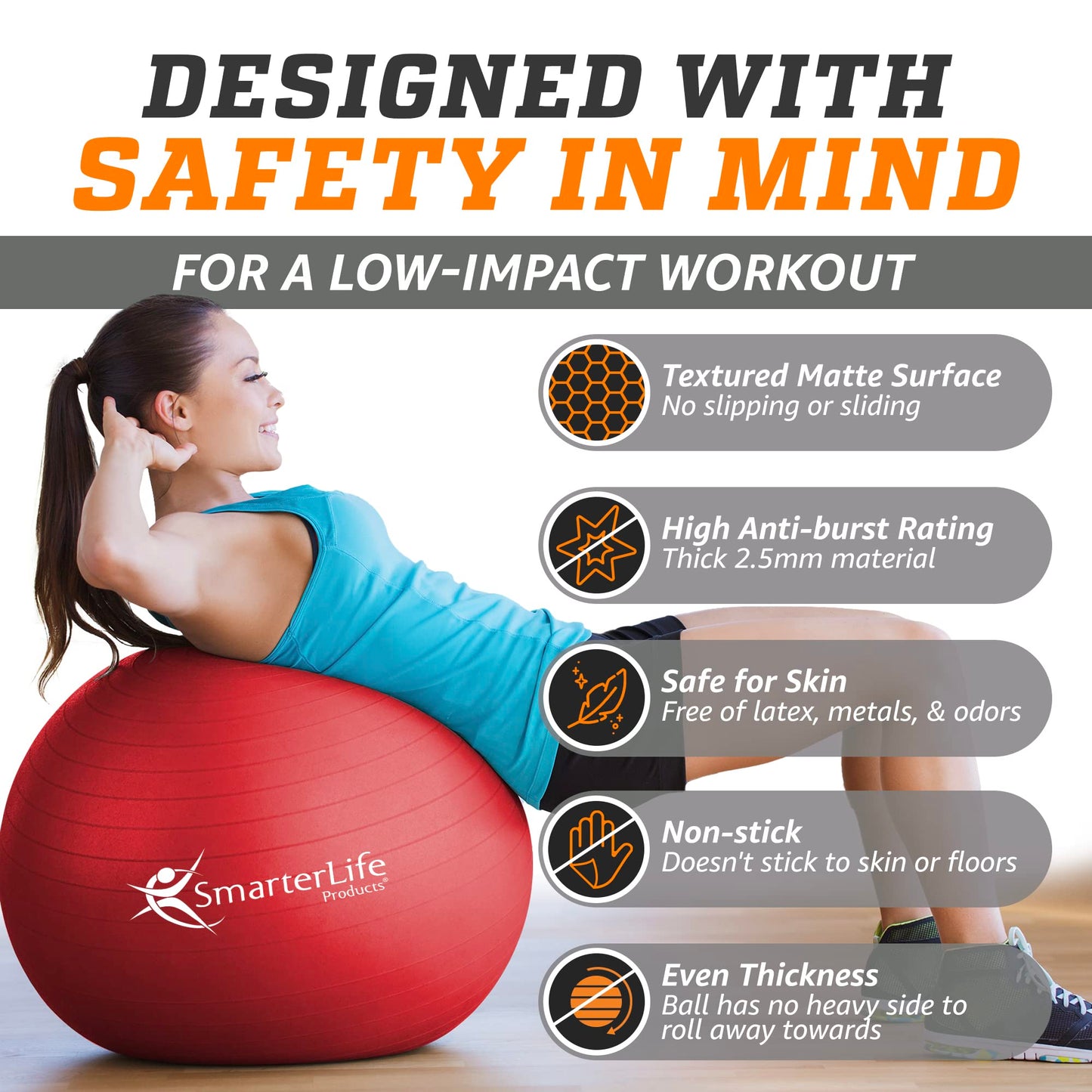 Workout Exercise Ball for Fitness, Yoga, Balance, Stability, or Birthing