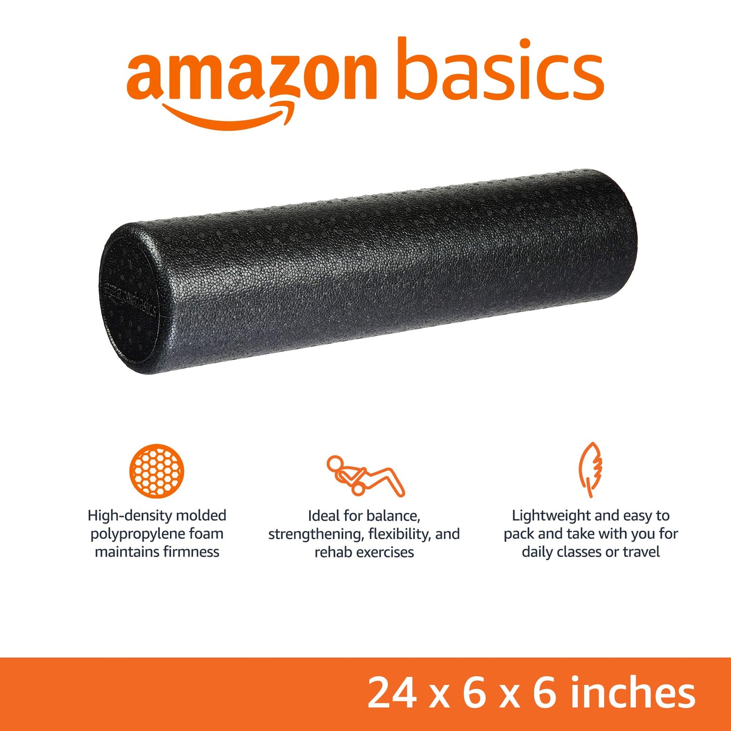 High Density Foam Roller for Exercise and Recovery, 24 Inches, Black