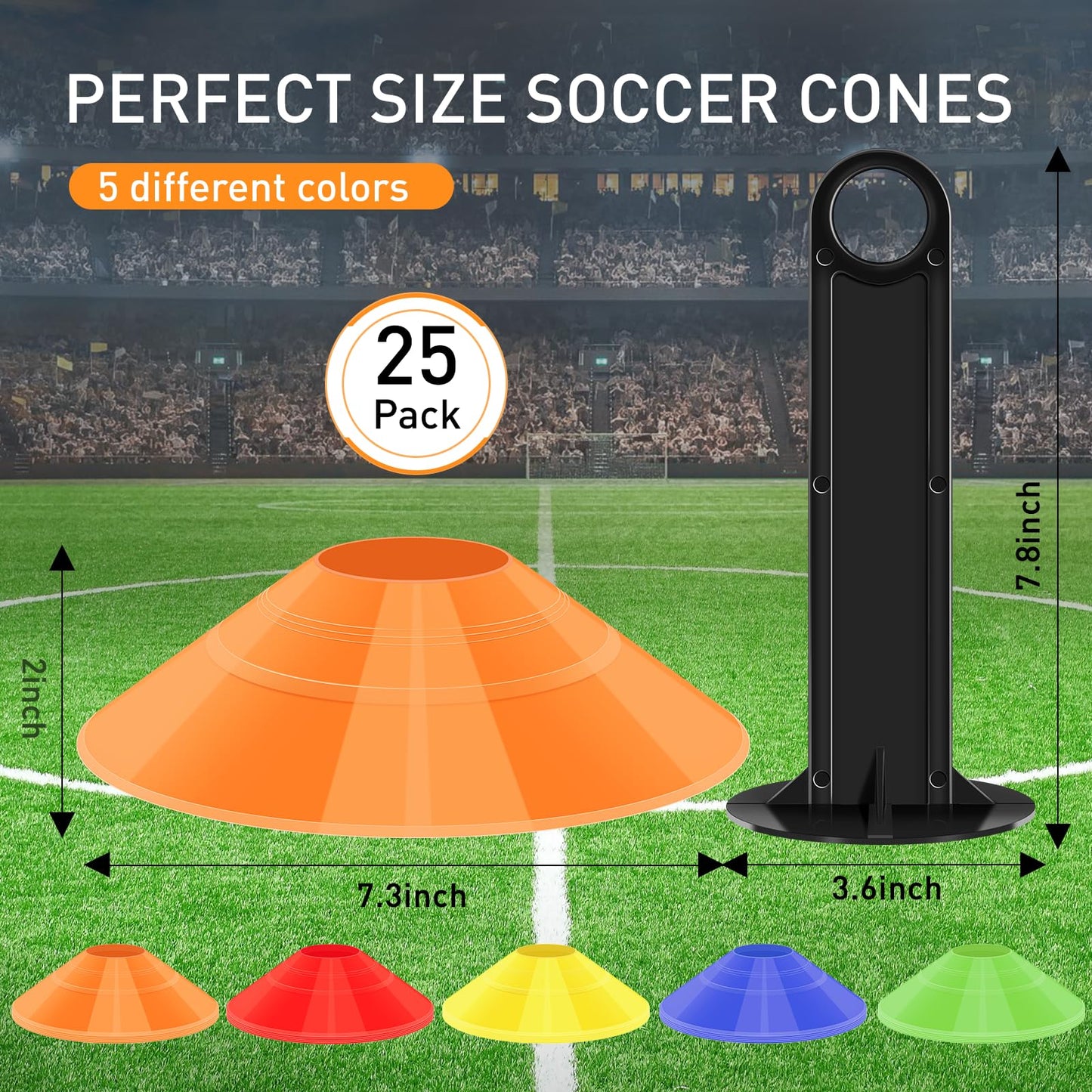 25 Pack Soccer Training Cones, Agility Disc Sports Cones with Carr