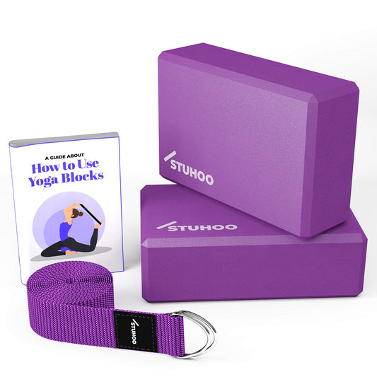 Yoga Block Set of 2 and Yoga Strap Includes Descriptive E-book