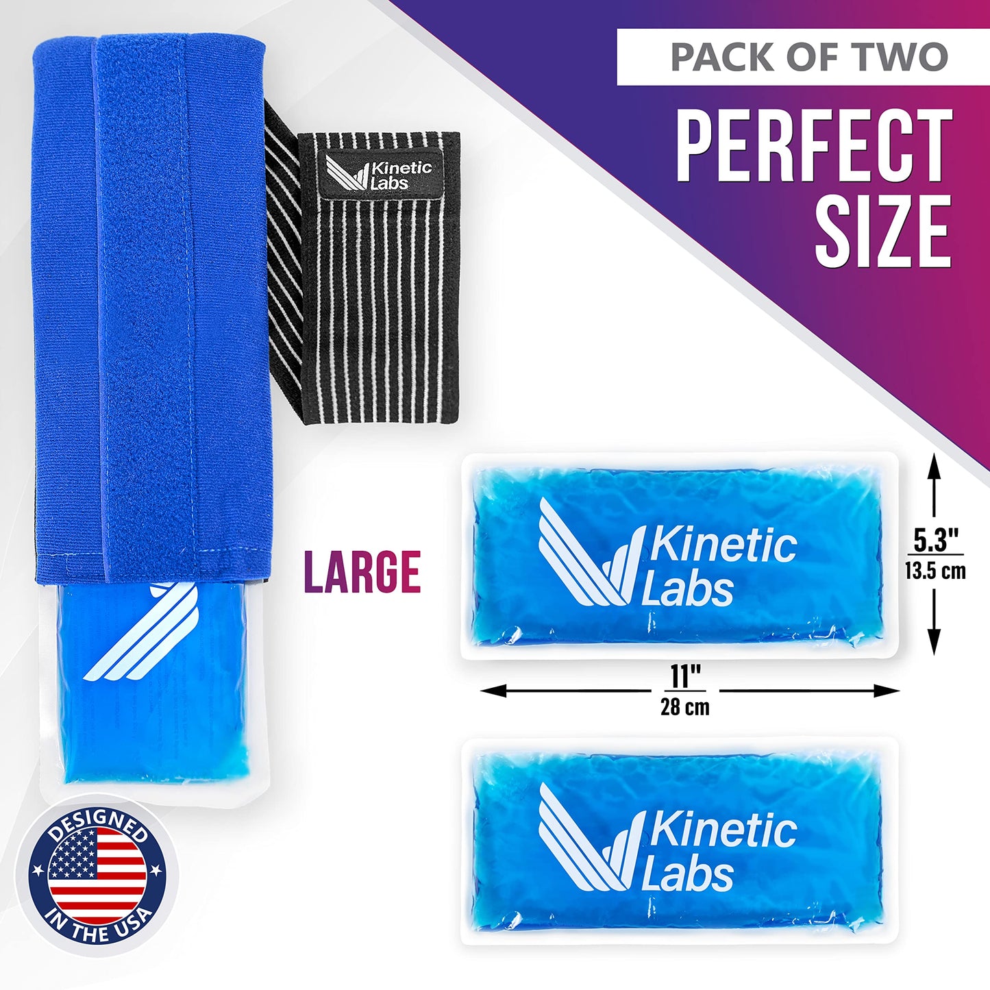 Reusable Ice Pack Wrap with Extra Gel Pack by Kinetic Labs - HSA FSA Eligible Hot