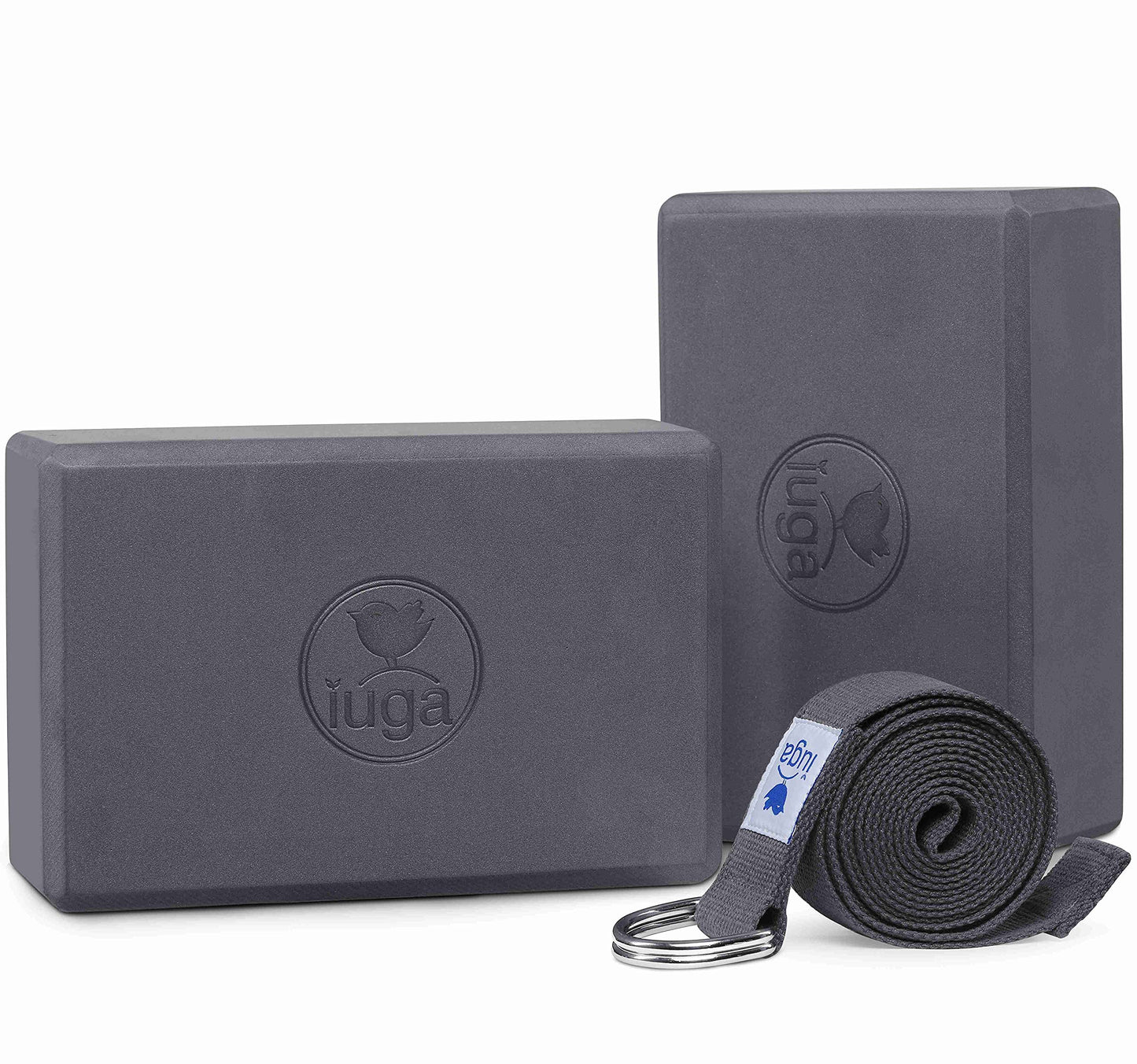 Yoga Block 2 Pack with Yoga Strap, High Density Yoga Blocks 9”x6”x3”to Improve