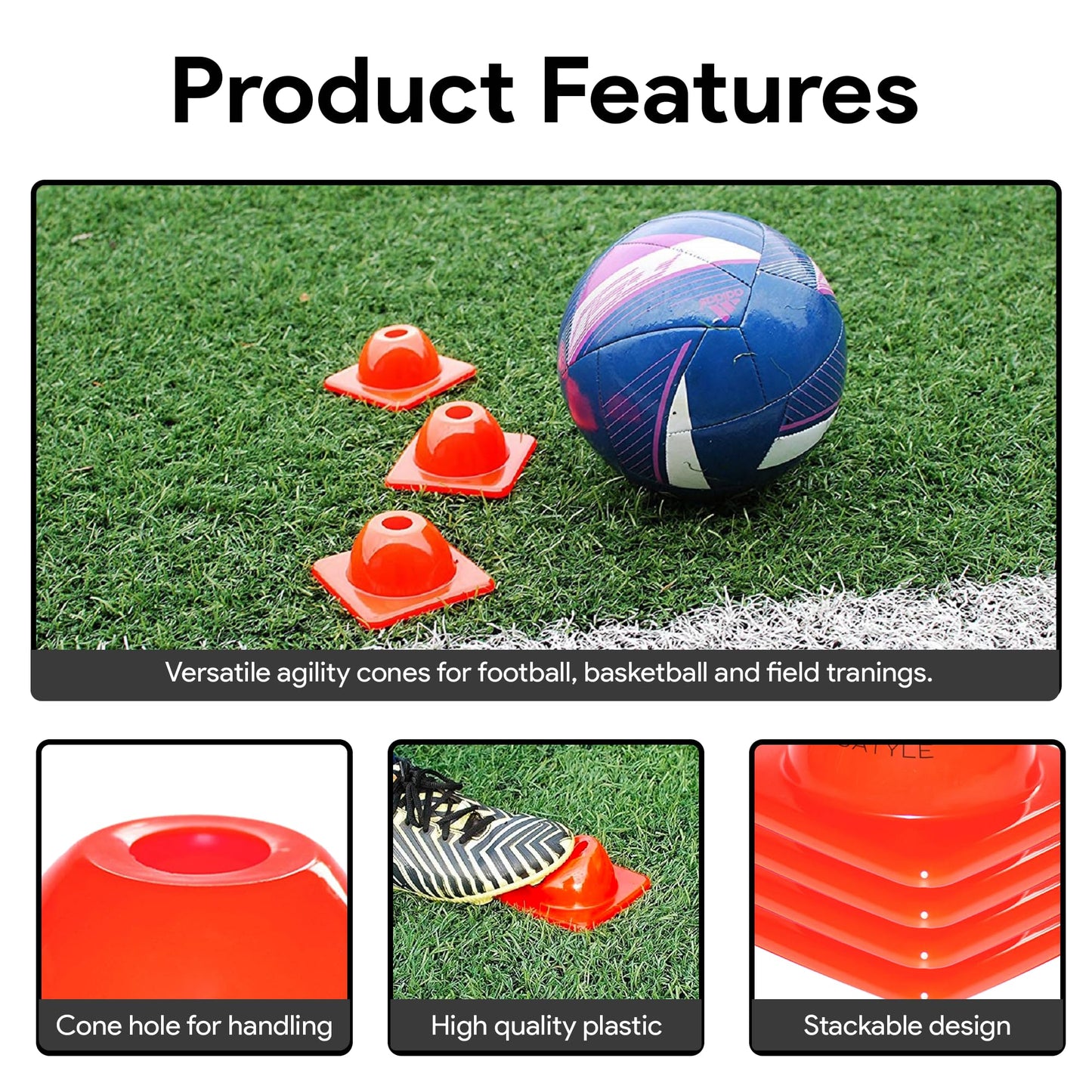 Pack of 12 Heavy Duty 2 Inch Agility Training Cones- Versatile for Soccer